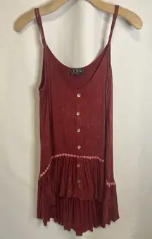 POL Burgundy Red Acid Wash Embroidered Lace Trimmed Babydoll Top L Adjustable