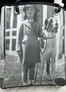 NWT Vintage Girl with a Dog Bedazzled Black and White Tote Purse Bag