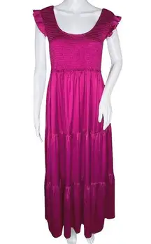 Natural Life Dress Womens Medium Pink Satin Olivia Smocked Maxi Peasant Bohemian