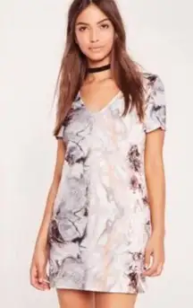 Marble Print Plunge V-Neck Shirt Dress