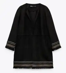 Zara Faux Suede Embroidered Cardigan Jacket