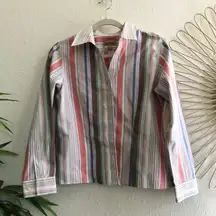 Petite Striped button up down colorful multicolored shirt 100% COTTON
