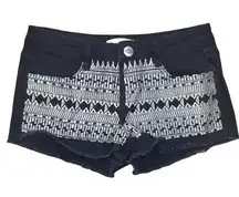 Karma Blue Black Embroidered Denim Jean Shorts Women’s Size 6