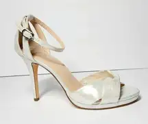 I. Miller Silver Fabric Ankle Strap Sandals Size 10