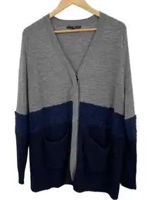 TIBI Cardigan Sweater Womens Small Gray Blue‎ Fuzzy Knit Pockets Button Front
