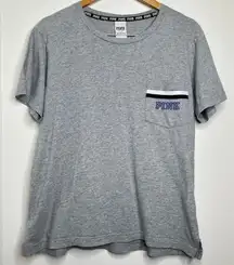 Victoria’s Secret PINK One Pocket Cotton T Shirt Gray Size Large Oversized