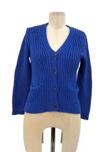 3.1 Phillip Lim Cardigan Sweater Cotton Ribbed Knit Buttons Blue‎ Size XS