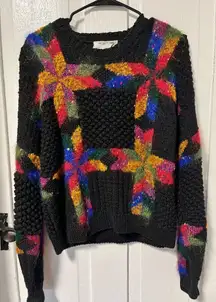 Vintage Knitting needles Hand Knit Quilt Pattern Fuzzy Crewneck sweater size M