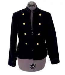 Carolina Belle Black Cotton Military Open Blazer, Size L