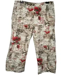 Chico's Design Maximalist Cropped Pants Size 2 Large Artsy Romantic‎ Statement