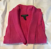 Lauren Ralph Lauren Knit Cardigan Open Front Pink Cotton Blend‎ Short Sleeve- M