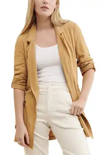 Free People Medium Jacket Charly Blazer Beige Tan Linen Button Cinched 1090‎
