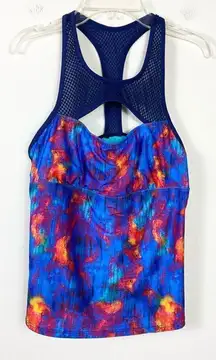 Title Nine Jane Bond Blueberry Marble Print Mesh Cutout Tankini Swim Top Size M