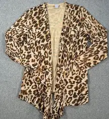 Chico's Animal Print Mesh Open Front Cardigan Size 2/Large Brown Sheer