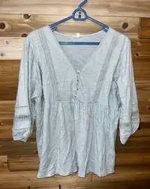 Cotton Bleu Lace Detail Blouse