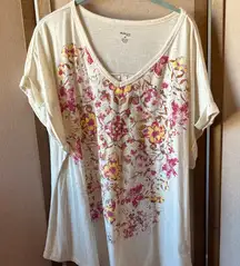 Style and company slub Floral Print Women's Top 2x