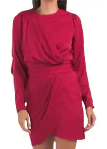 Ronny Kobo Shanaya Draped Dress with Cape Burgundy Cherry Red Size S