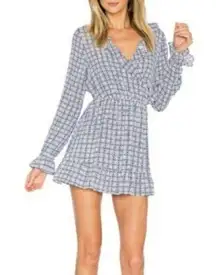 TULAROSA X REVOLVE Long Sleeve Blue White Ruffled Mini Dress