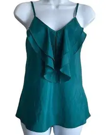 Timing Women Camisole Ruffle Top S Green V-Neck Strappy Flirty Romantic Layer