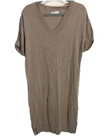 By Together Sweater Tee Dress Women Medium Tan Midi Knit V-neck Feminine Granny