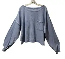 Aerie Ribbed Long Sleeve Top Size Large Pocket Comfy Oversized Round Neck