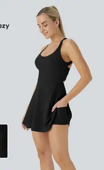 Halara Airy Backless Twisted Cool Touch Active Easy Peezy Dress Black Casual S