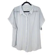 Ava & Viv Light Blue Striped Button-Up Shirt Size 2X Blue Stripe Sheer Top