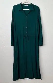 JustFab Green Half Button Long Sleeves Midi Dress