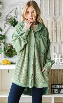 Oli & Hali The Glendale Kat Open Waffle Hoodie Slouchy Shacket Size‎ M NWOT