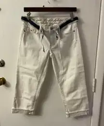 Belted Cropped Cuff Capri Pants Size 2 White