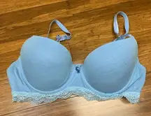 Adore Me Womens 34D Bra‎ Light Blue Lace Trim T-Shirt Padded Underwire Everyday