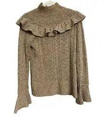WILLOW & Clay wo size Small soft brown wool blend sweater ruffle accent EUC
