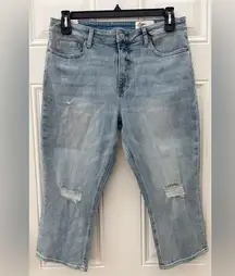NWT Cosmic Blue Love Stitch Fix Blue Jeans Capri Size 31P Distressed Light Wash