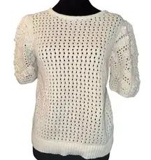 Pologram Sweater Women's Small  Tan Knit Crochet Short Sleeves Boho Casual
