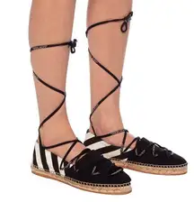 Off-White  c/o Virgil Abloh Black & White Canvas Striped Lace-Up Espadrille Flat