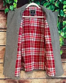 Abercrombie & Fitch Pea Coat Peacoat Jacket Womens Small Grey Red Plaid Wool