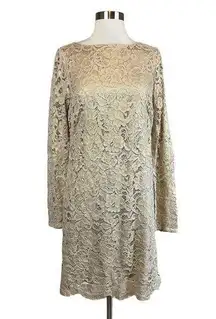 Ralph Lauren Women's Cocktail Dress Size 10 Gold Lace Long Sleeve Mini Sheath