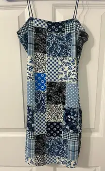 The Copper Closet Blue Patchwork Bodycon Dress