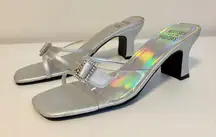 Mootsies Tootsies Clear Slip On Square Toe Block Kitten Heels Silver Womens 7.5