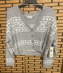 No Boundaries Gray Bow Print Button Front Cardigan Size XL
