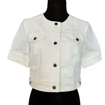 Cache White Cotton Blend Front Button Short Jacket Top Lined Side Tab NWT $118
