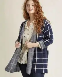 ModCloth Navy/Cream Simply Snuggly Check Windowpane Cardigan M