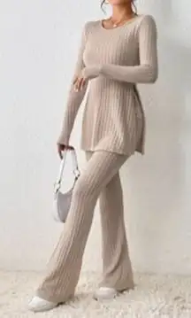 SHEIN: Fleecy Ribbed Matching Set Flare Pants Long Sleeve