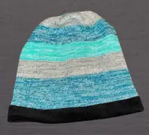 Field & Stream Womens Knit Beanie Lined Cabin Striped Hat Teal Blue Winter Cap