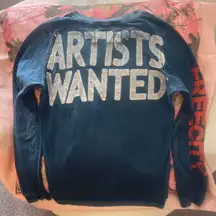 artists wanted super vintage long sleeve print navy blue sustainable t shirt