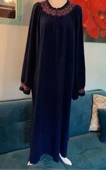 Vtg Vanity Fair Velour 1/2 Zip Robe Nightgown Navy Blue Embroidered Trim XL Pjs