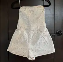 Rhinestone White Denim Romper