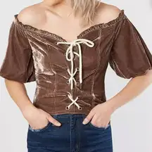 Willow & root top lace up velvet brown size L