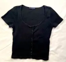 Brandy‎ Melville short Sleeve, Black Ribbed, scoop Neck Tee, one size