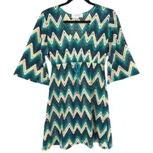 Nikki Poulos Crochet Knit Mini Dress Cover Up‎ Chevron Zig Zag Size Small Beachy